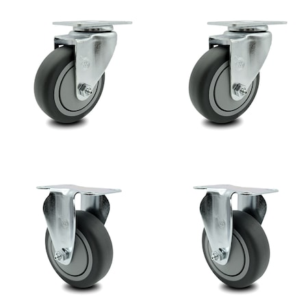 4 Inch Thermoplastic Rubber Wheel Swivel Top Plate Caster Set With 2 Rigid SCC